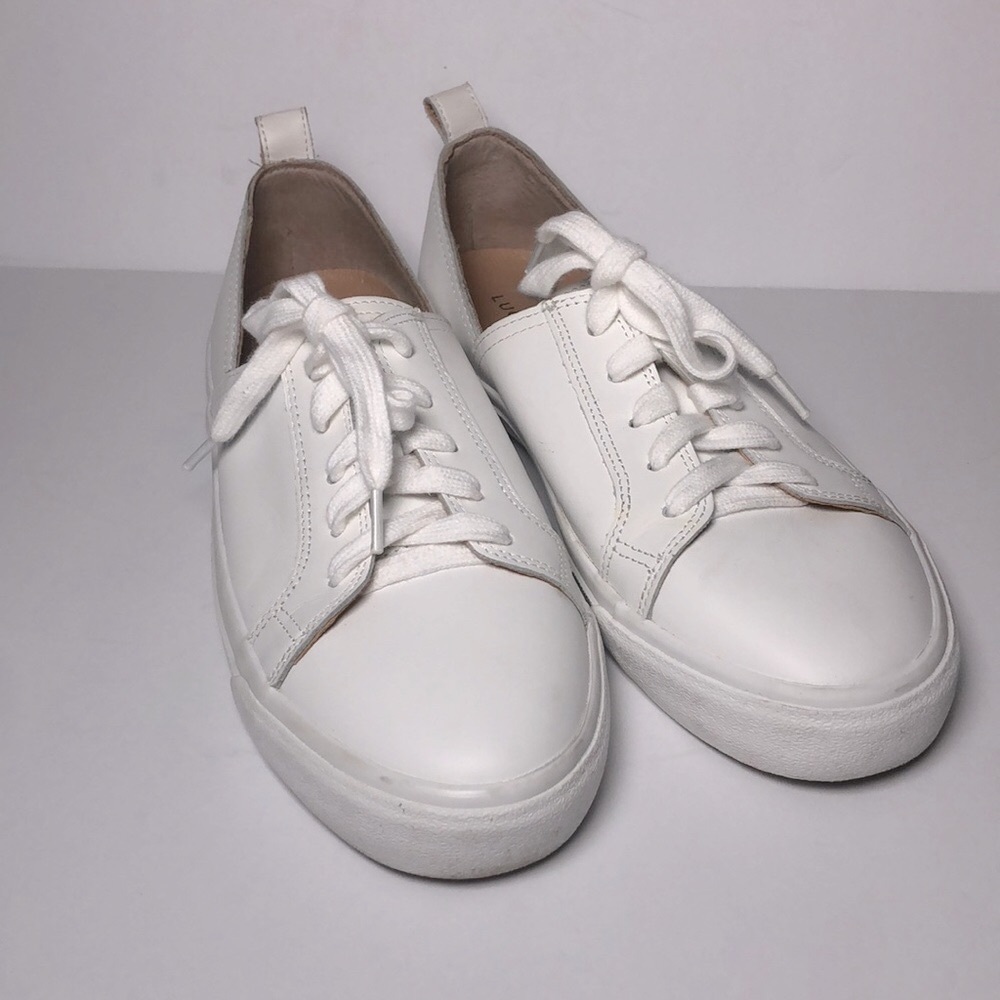 Lucky Brand White Dansbey Leather Lace-Up Sneakers